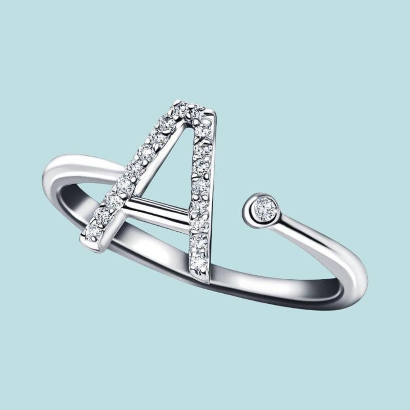 For Sale:  Personal Jewellery Diamond 0.10 Carat Initial, A, Ring 9 Karat White Gold 5