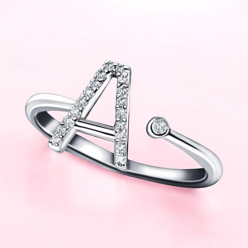 For Sale:  Personal Jewellery Diamond 0.10 Carat Initial, A, Ring 9 Karat White Gold 7