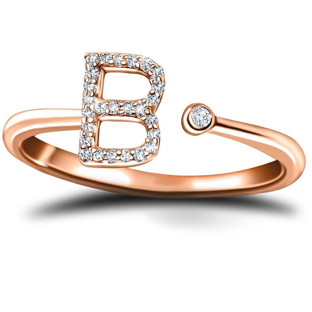 For Sale:  Personal Jewellery Diamond 0.10 Carat Initial B Letter Ring 18 Karat Rose Gold 2