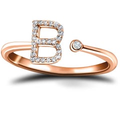 Personal Jewellery Diamond 0.10 Carat Initial B Letter Ring 18 Karat Rose Gold