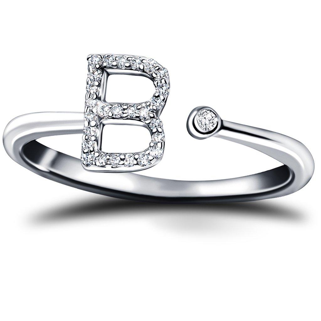 For Sale:  Personal Jewellery Diamond 0.10 Carat Initial B Letter Ring 18 Kt White Gold 2