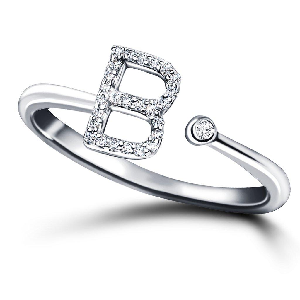 For Sale:  Personal Jewellery Diamond 0.10 Carat Initial B Letter Ring 18 Kt White Gold 3