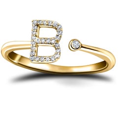 Personal Jewellery Diamond 0.10 Carat Initial B Letter Ring 18 Kt Yellow Gold
