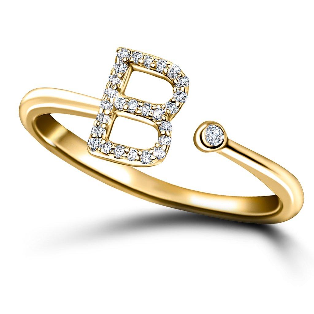For Sale:  Personal Jewellery Diamond 0.10 Carat Initial B Letter Ring 18 Kt Yellow Gold 3