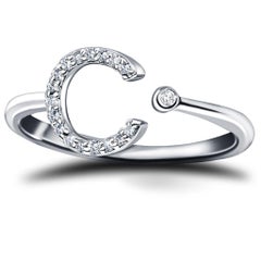 Personal Jewellery Diamond 0.10 Carat Initial, C, Ring 18 Karat White Gold