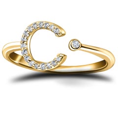 Personal Jewellery Diamond 0.10 Carat Initial, C, Ring 18 Karat Yellow Gold