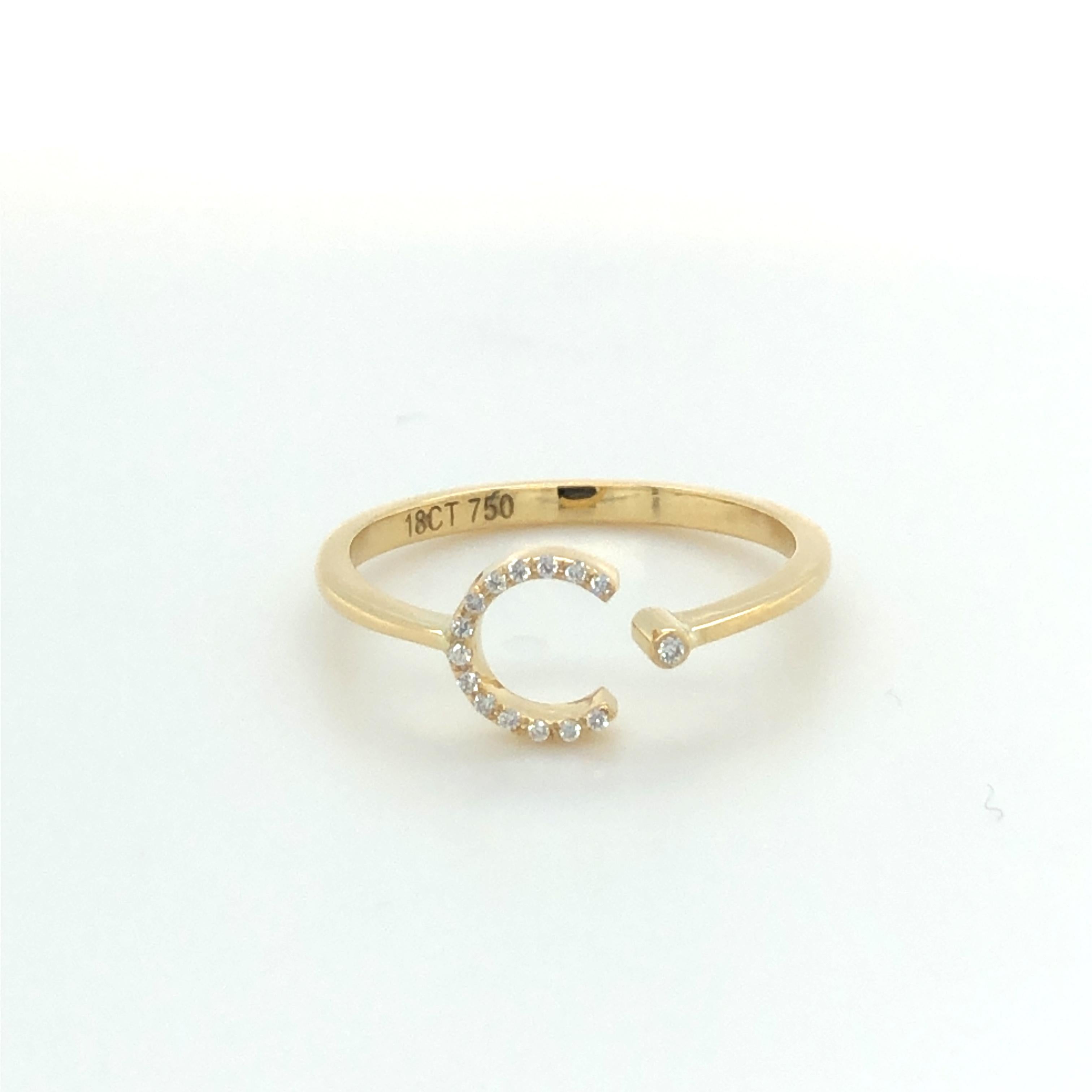For Sale:  Personal Jewellery Diamond 0.10 Carat Initial, C, Ring 18 Karat Yellow Gold 5