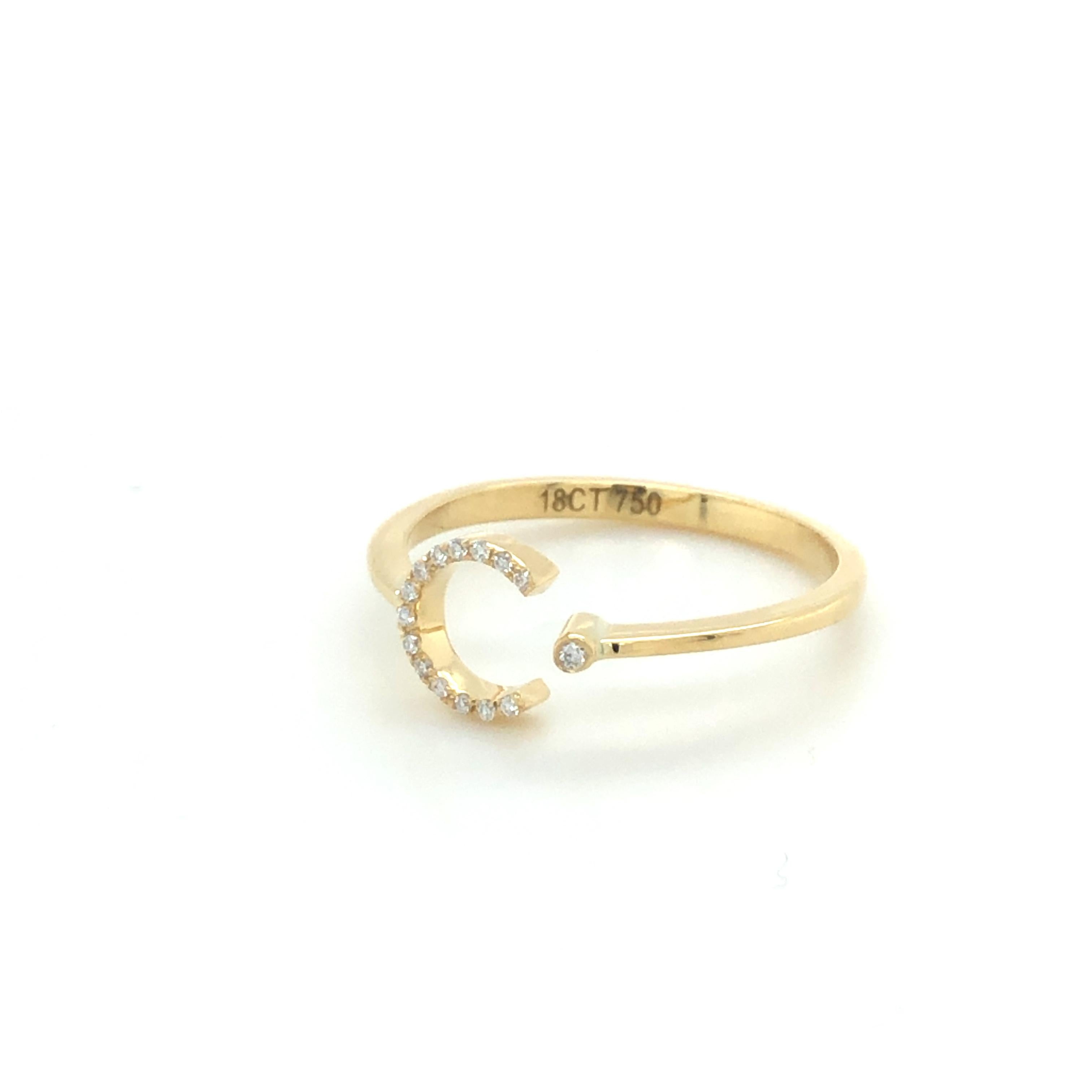 For Sale:  Personal Jewellery Diamond 0.10 Carat Initial, C, Ring 18 Karat Yellow Gold 7