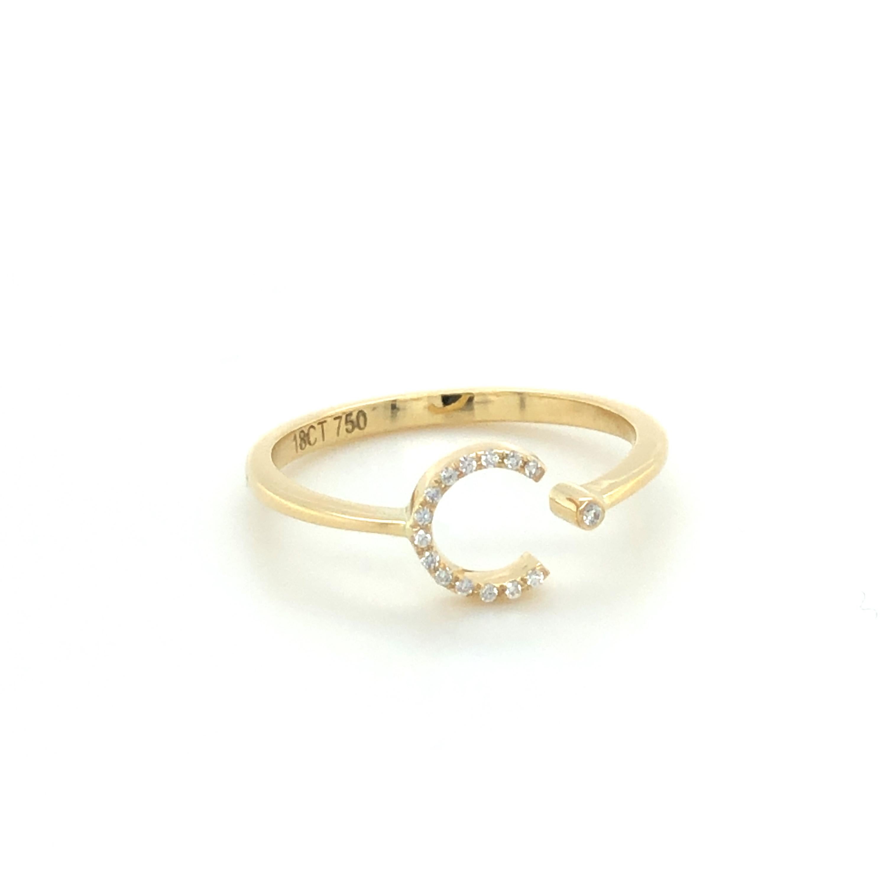 For Sale:  Personal Jewellery Diamond 0.10 Carat Initial, C, Ring 18 Karat Yellow Gold 8