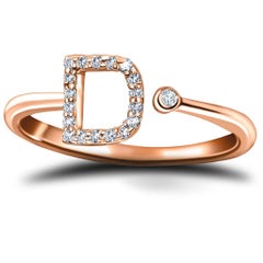 Personal Jewellery Diamond 0.10 Carat Initial-D-Letter Ring 18 Karat Rose Gold