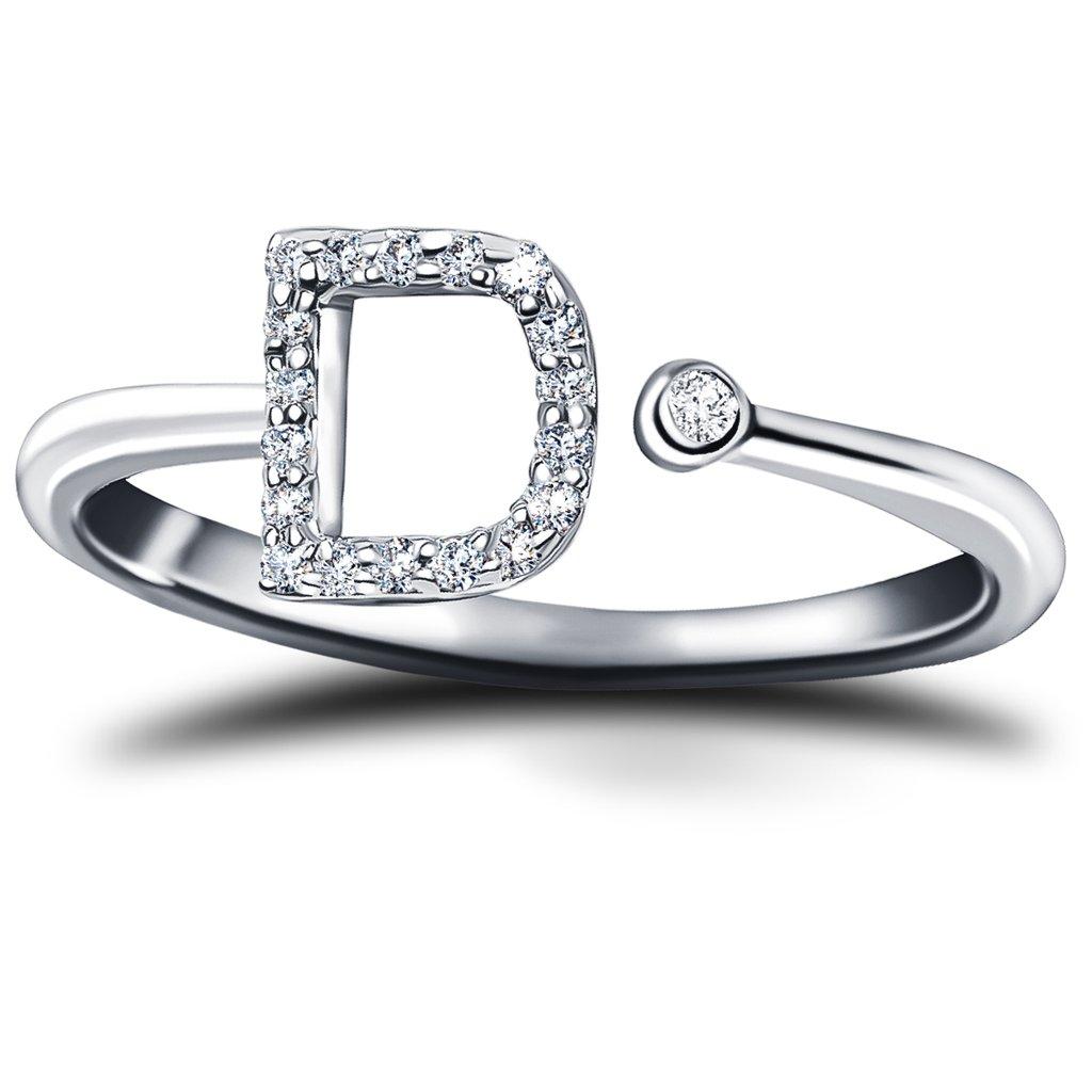 For Sale:  Personal Jewellery Diamond 0.10 Carat Initial D Letter Ring 18 Kt White Gold 2