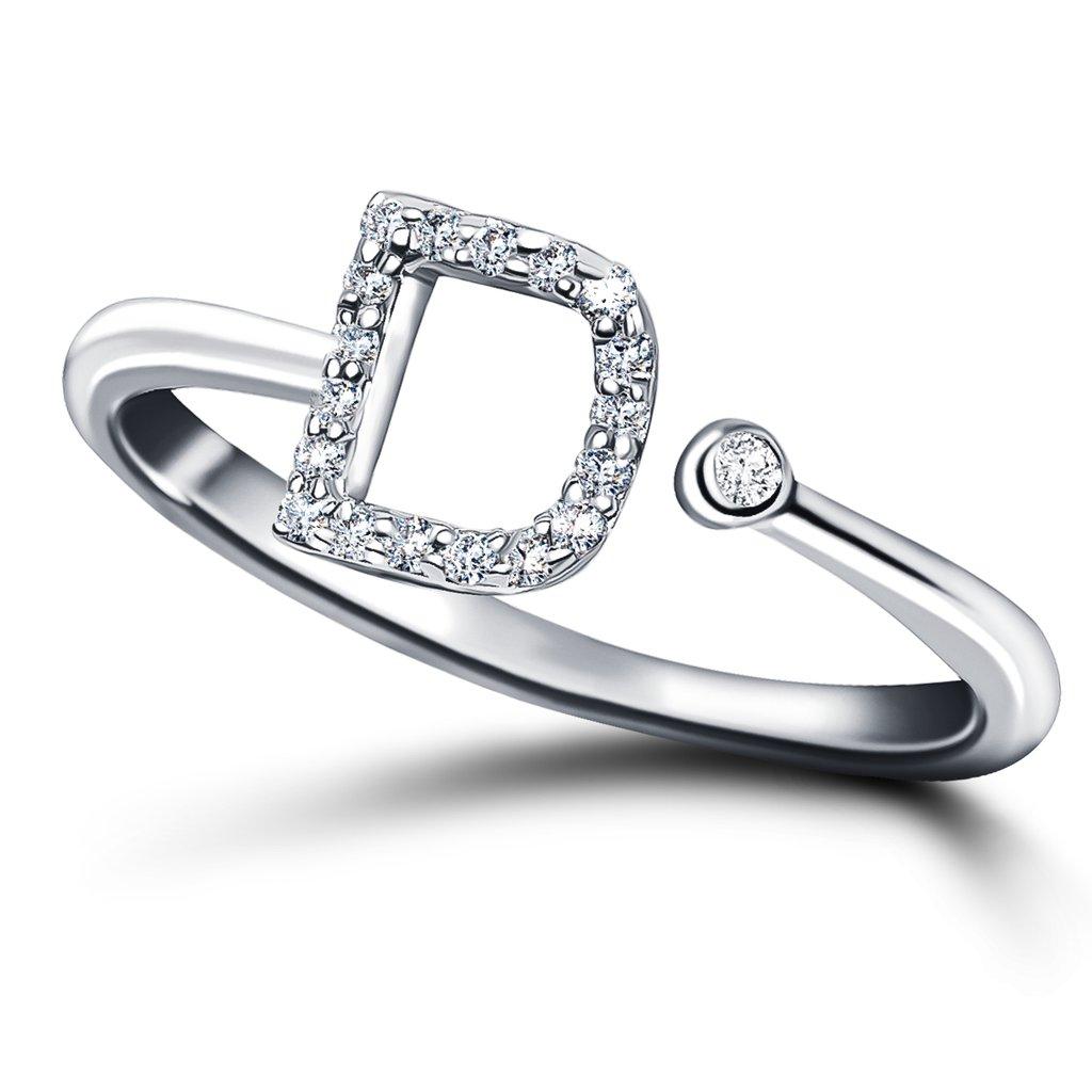 For Sale:  Personal Jewellery Diamond 0.10 Carat Initial D Letter Ring 18 Kt White Gold 3