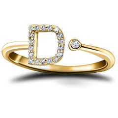 Personal Jewellery Diamond 0.10 Carat Initial-D-Letter Ring 18 Kt Yellow Gold