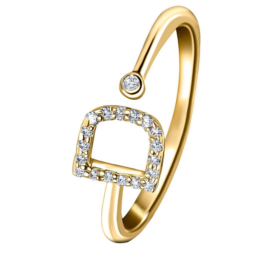 Gioielli personali Anello con diamante da 0,10 carati con iniziale D e lettera in oro giallo 18 Kt