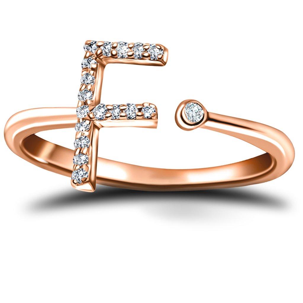 En vente :  Bague à bijoux personnelle en or rose 18 carats avec diamant de 0,10 carat et initiale en forme de lettre F 2