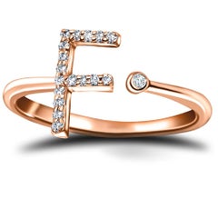Bague à bijoux personnelle en or rose 18 carats avec diamant de 0,10 carat et initiale en forme de lettre F