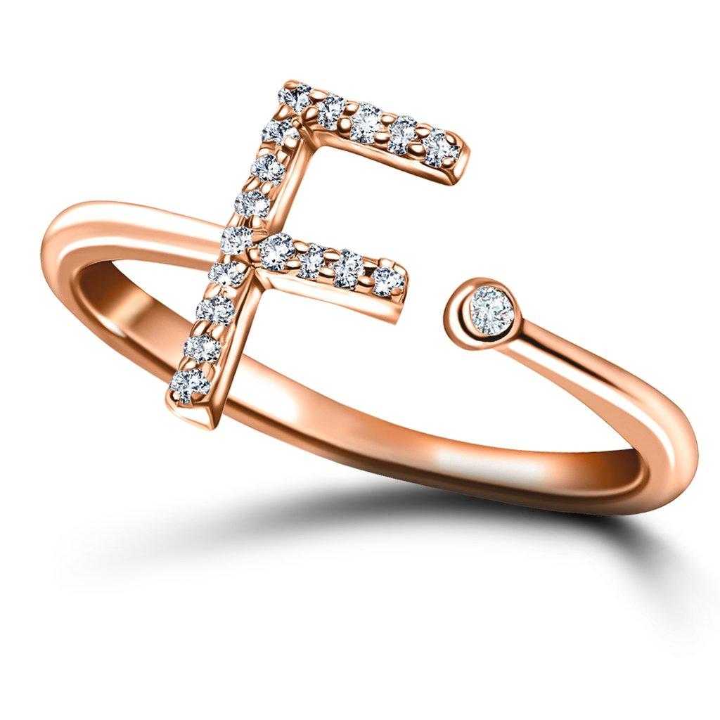 En vente :  Bague à bijoux personnelle en or rose 18 carats avec diamant de 0,10 carat et initiale en forme de lettre F 4