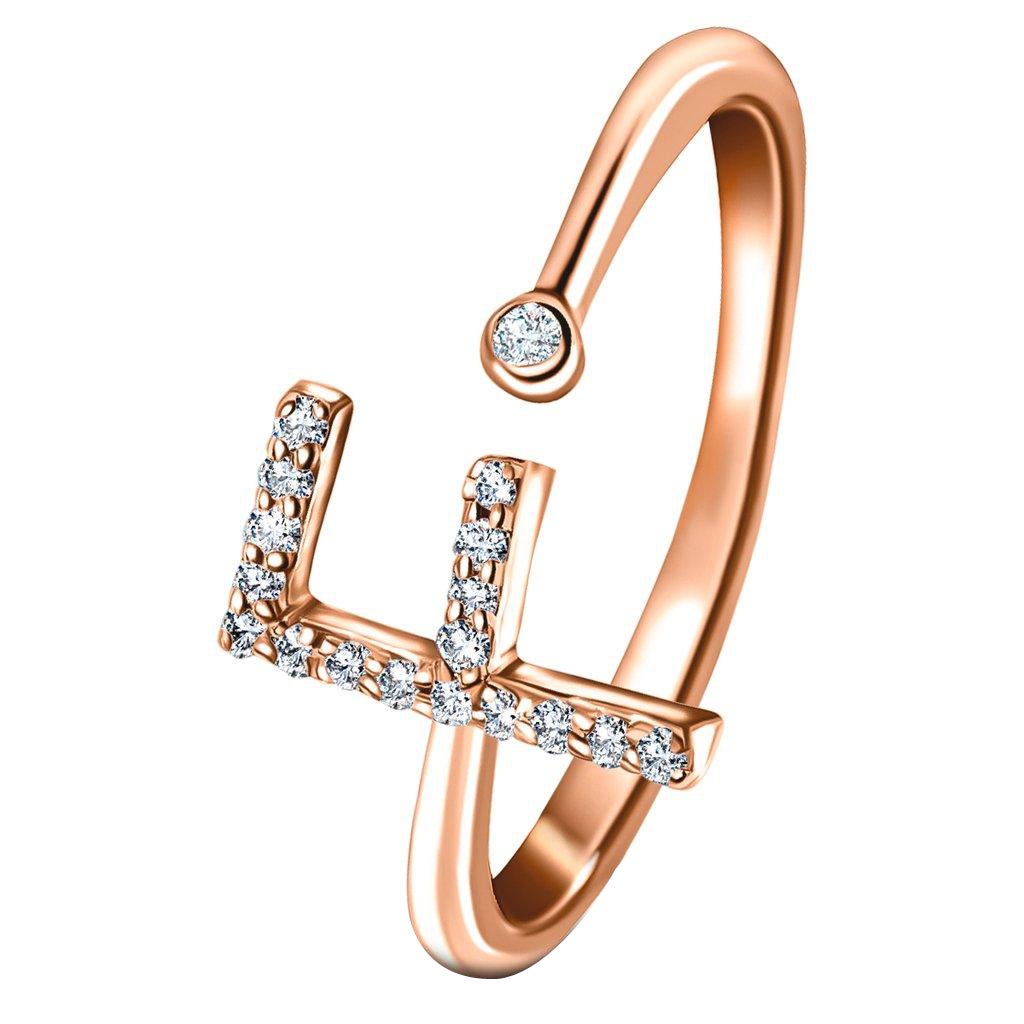 Bague à bijoux personnelle en or rose 18 carats avec diamant de 0,10 carat et initiale en forme de lettre F