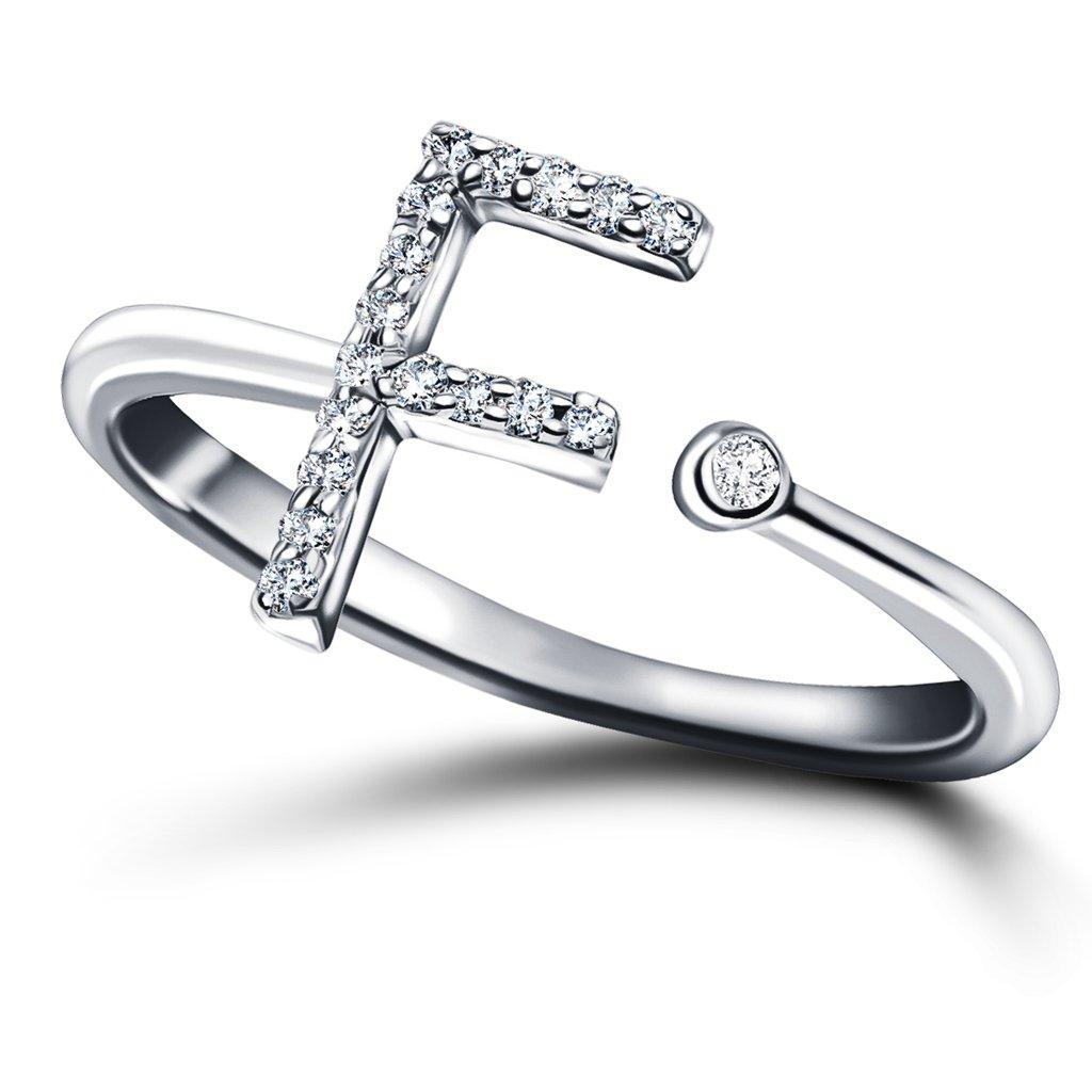 For Sale:  Personal Jewellery Diamond 0.10 Carat Initial-F-Letter Ring 18 Kt White Gold 2