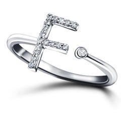 Personal Jewellery Diamond 0.10 Carat Initial-F-Letter Ring 18 Kt White Gold