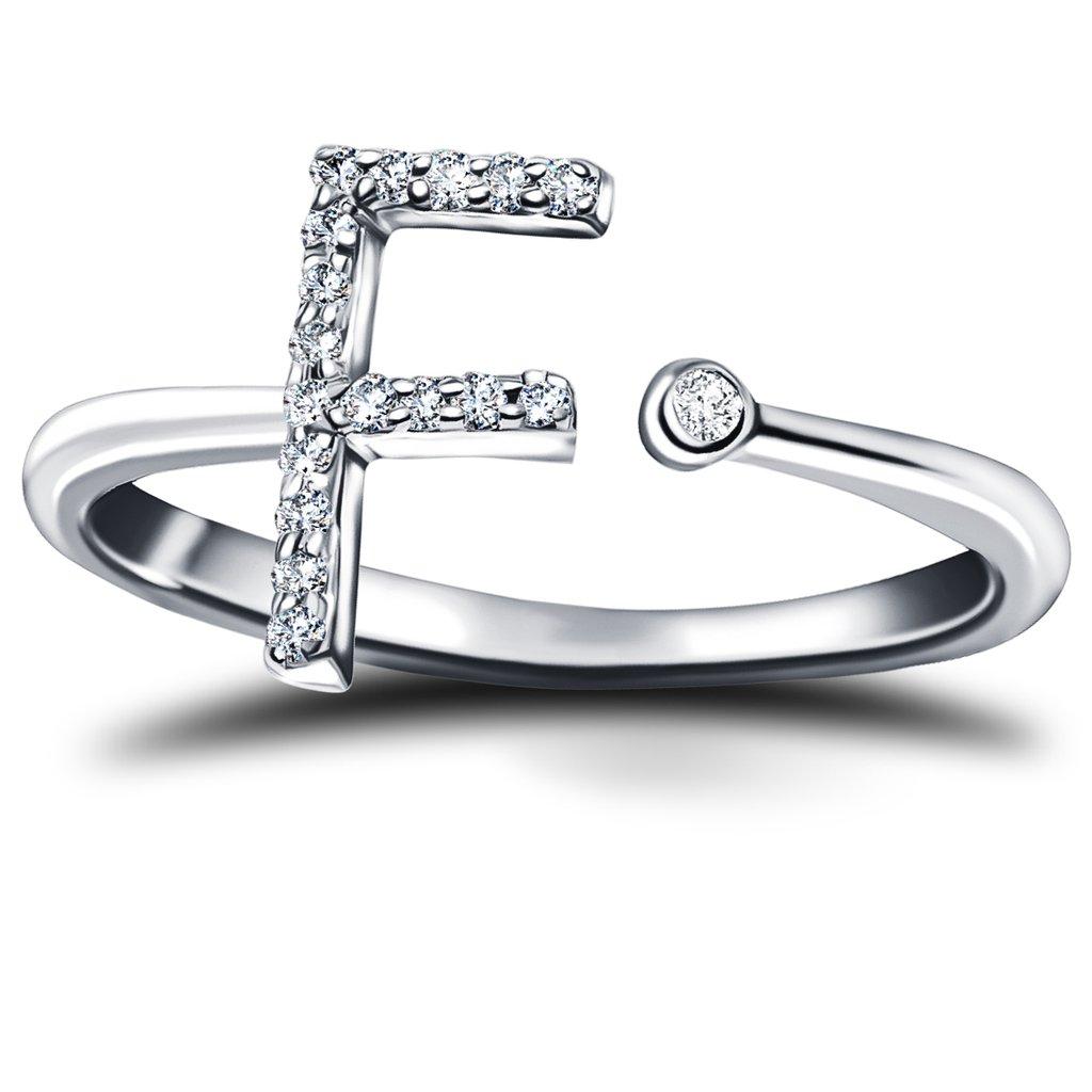 En vente :  Bague à bijoux personnelle en or blanc 18 carats avec diamants de 0,10 carat initial-F-Letter 3