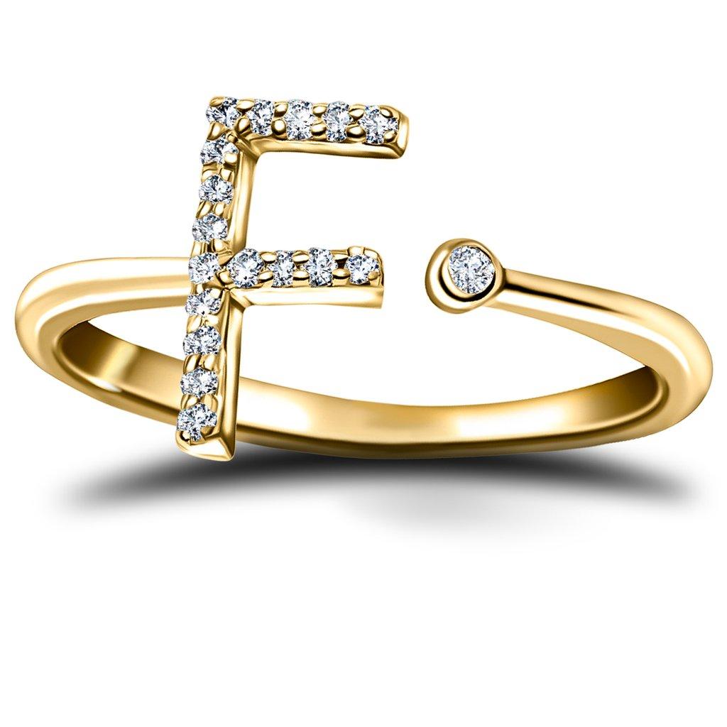 For Sale:  Personal Jewellery Diamond 0.10 Carat Initial F Letter Ring 18 Kt Yellow Gold 2