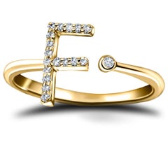 Personal Jewellery Diamond 0.10 Carat Initial F Letter Ring 18 Kt Yellow Gold