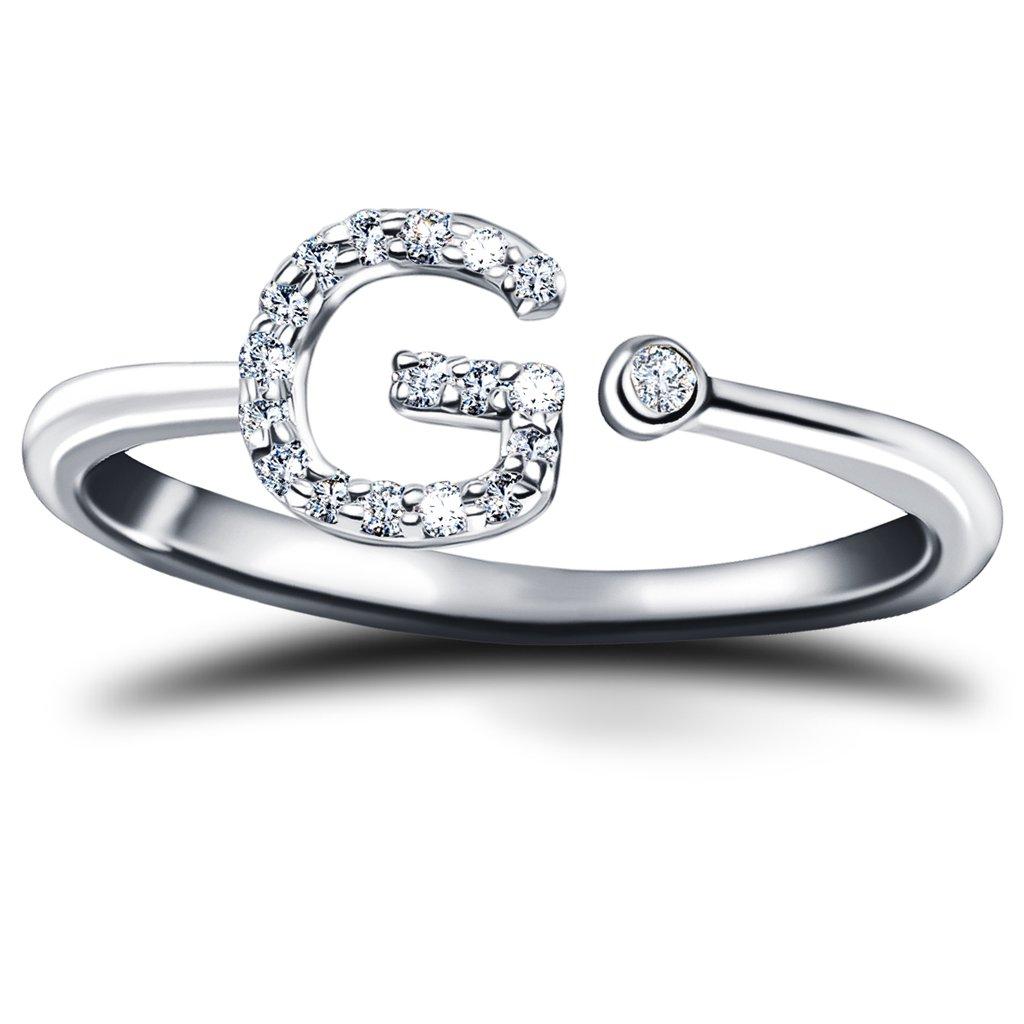 For Sale:  Personal Jewellery Diamond 0.10 Carat Initial G Letter Ring 18 Kt White Gold 2