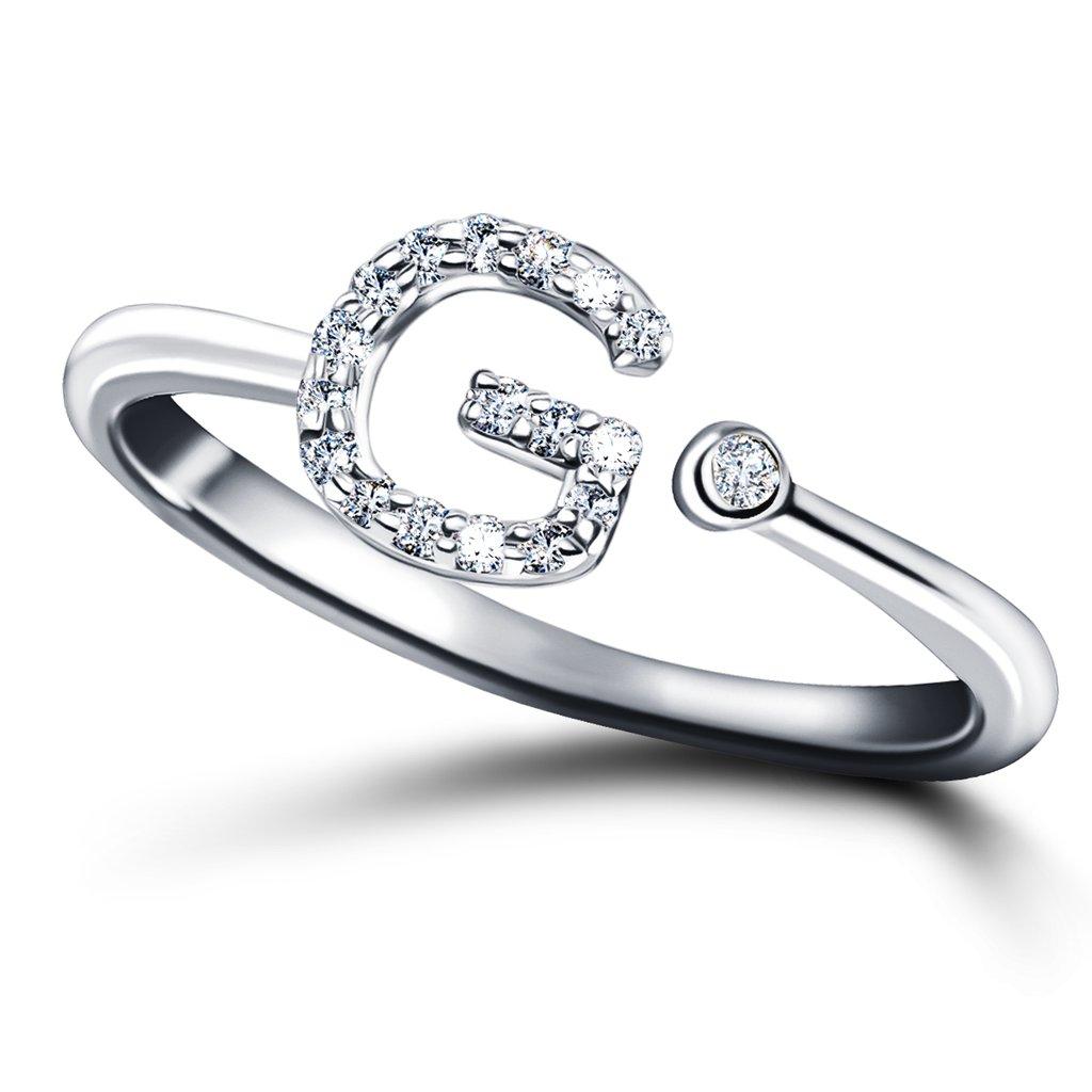 En vente :  Bague à bijoux personnelle en or blanc 18 carats avec diamants de 0,10 carat et initiale en forme de lettre G 3