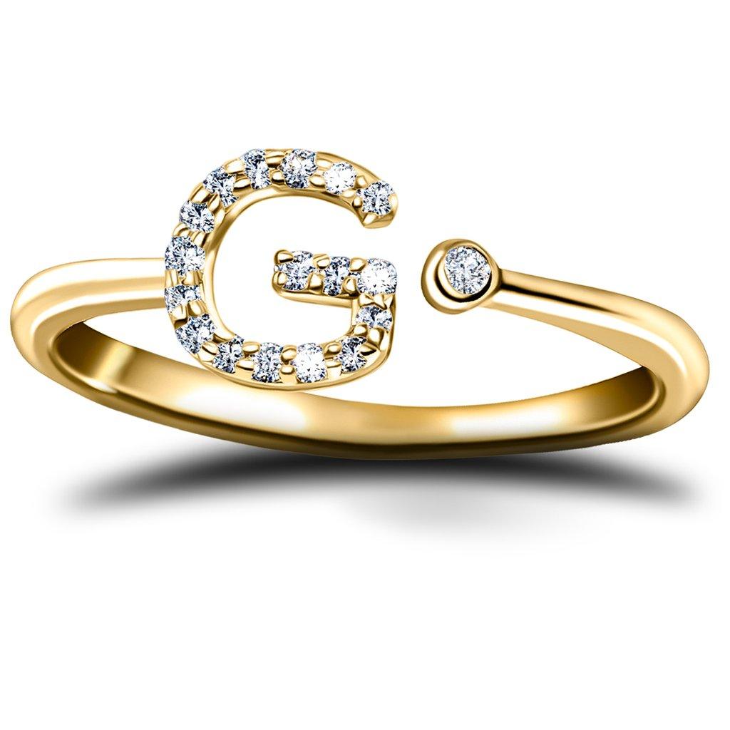 En vente :  Bague à bijoux personnelle en or jaune 18 carats avec diamants de 0,10 carat d'origine et de type « G-Letter » 2