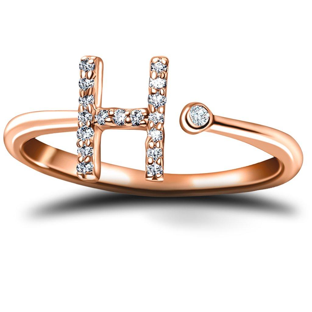 For Sale:  Personal Jewellery Diamond 0.10 Carat Initial-H-Letter Ring 18 Karat Rose Gold 2