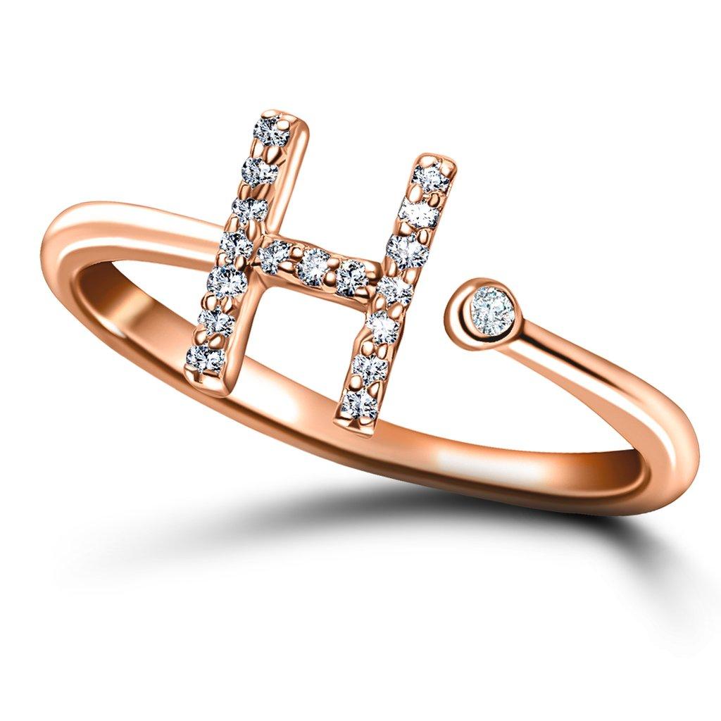 For Sale:  Personal Jewellery Diamond 0.10 Carat Initial-H-Letter Ring 18 Karat Rose Gold 3