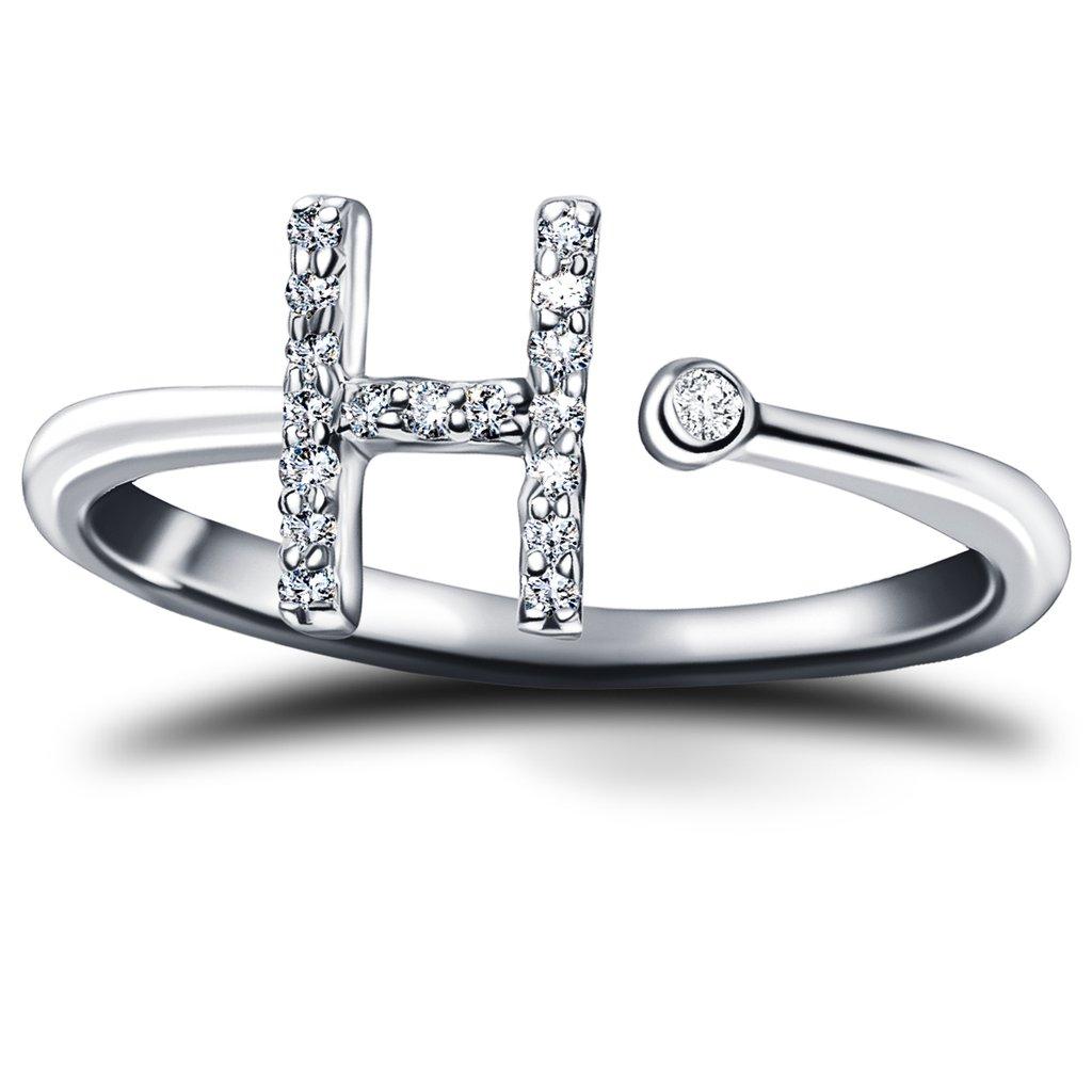 En vente :  Bague à bijoux personnelle en or blanc 18 carats avec diamants de 0,10 carat initial-H-Letter 2