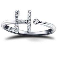 Personal Jewellery Diamond 0.10 Carat Initial-H-Letter Ring 18 Kt White Gold