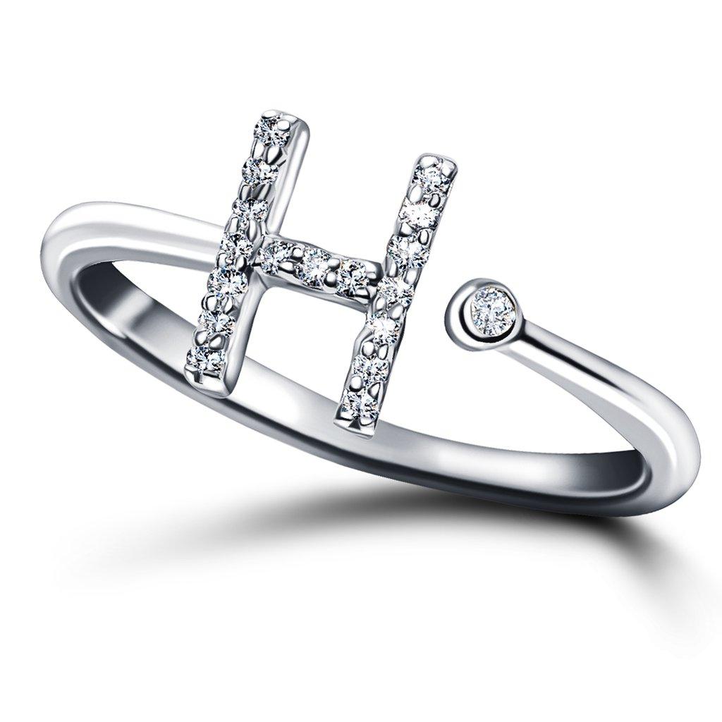 En vente :  Bague à bijoux personnelle en or blanc 18 carats avec diamants de 0,10 carat initial-H-Letter 3