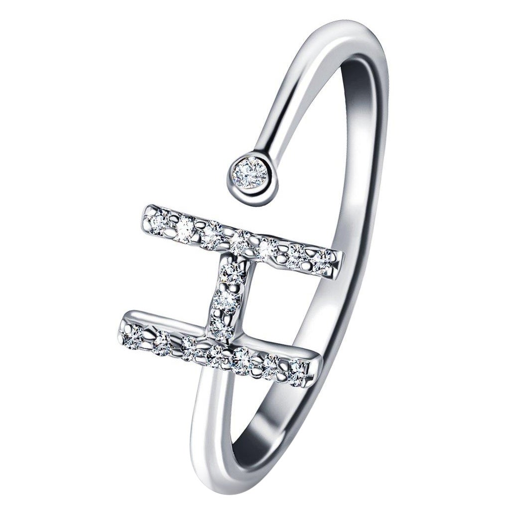 En vente :  Bague à bijoux personnelle en or blanc 18 carats avec diamants de 0,10 carat initial-H-Letter