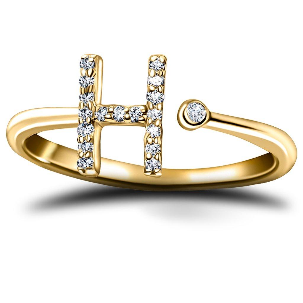 For Sale:  Personal Jewellery Diamond 0.10 Carat Initial H Letter Ring 18 Kt Yellow Gold 2