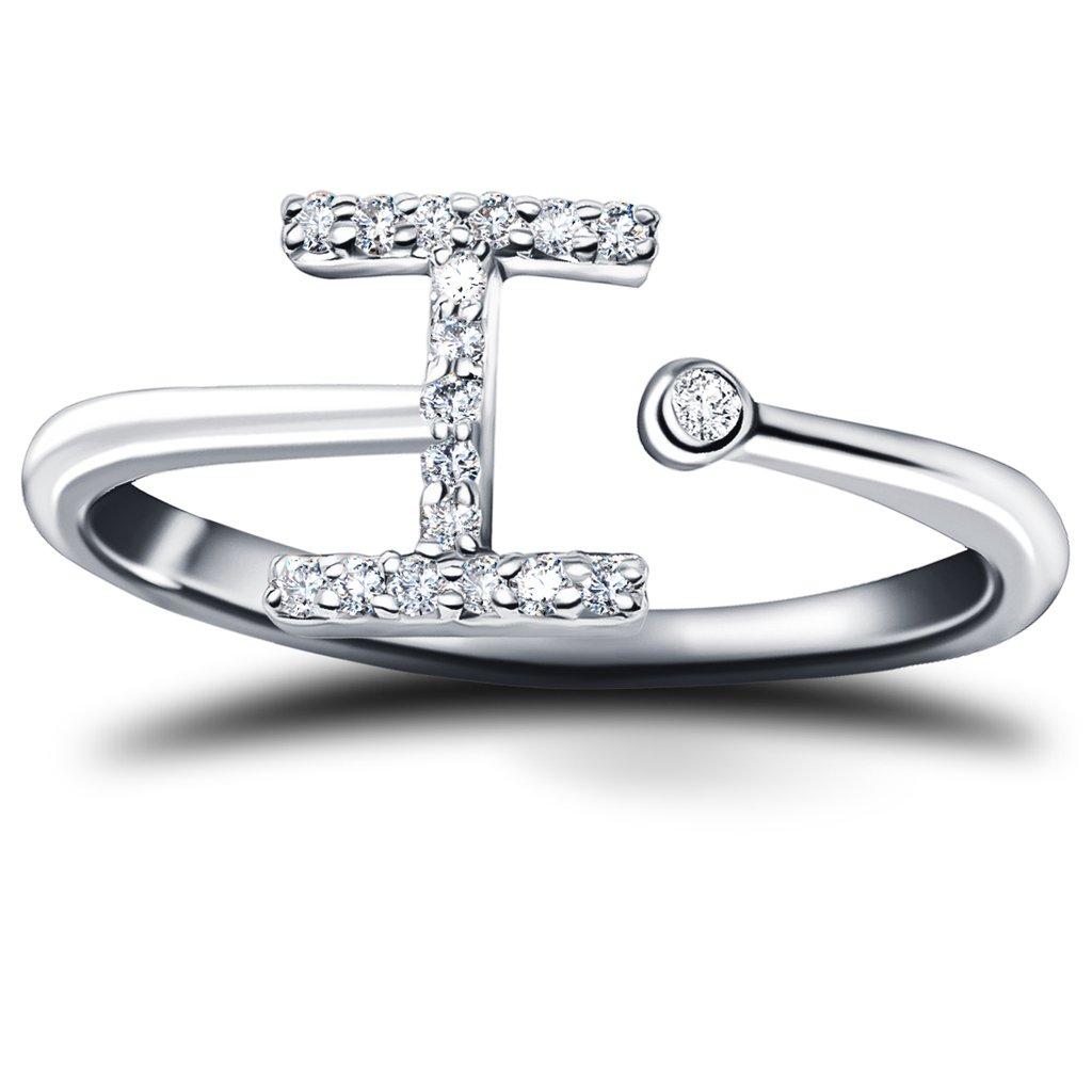 For Sale:  Personal Jewellery Diamond 0.10 Carat Initial-I-Letter Ring 18 Kt White Gold 2