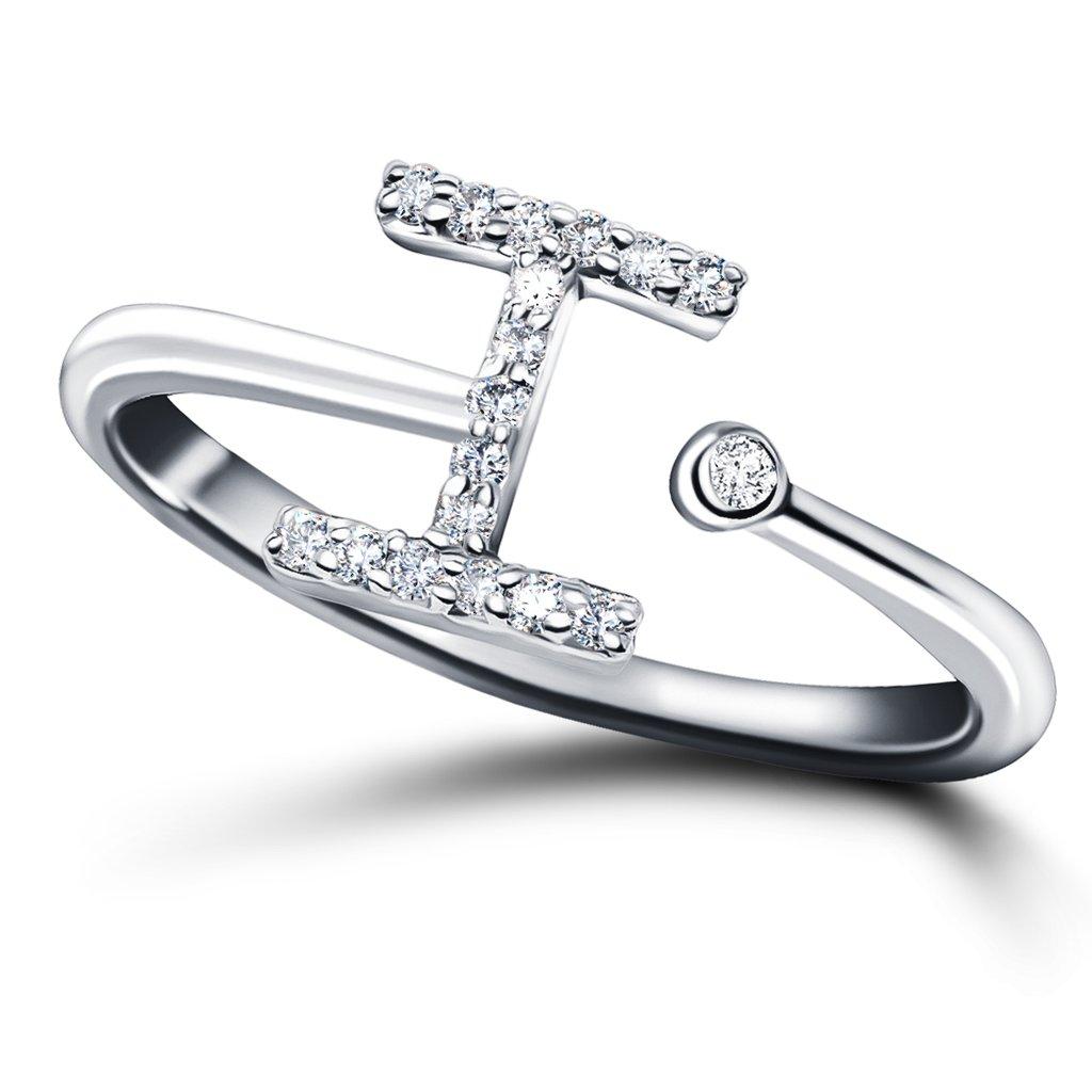 For Sale:  Personal Jewellery Diamond 0.10 Carat Initial-I-Letter Ring 18 Kt White Gold 3