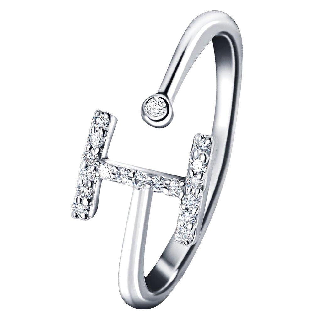 Bague à bijoux personnelle en or blanc 18 carats avec diamants de 0,10 carat initial-I-Letter