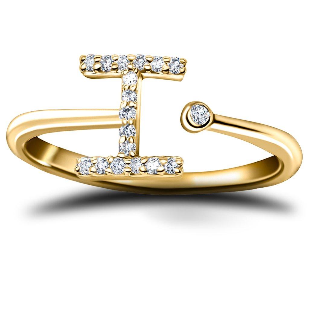 En vente :  Bague à bijoux personnelle en or jaune 18 carats avec diamants de 0,10 carat initial-I-Letter 2