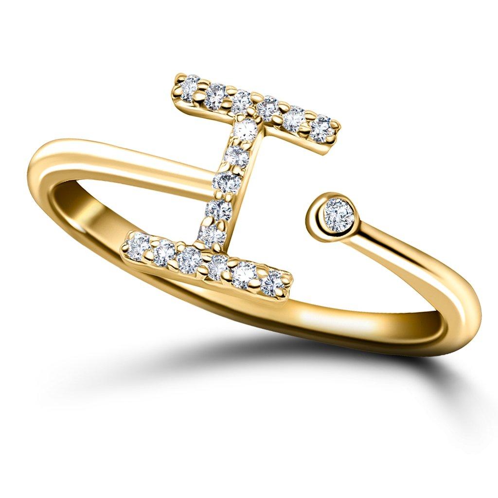 En vente :  Bague à bijoux personnelle en or jaune 18 carats avec diamants de 0,10 carat initial-I-Letter 3