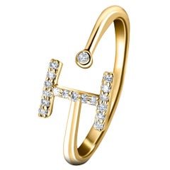 Personal Jewellery Diamond 0.10 Carat Initial-I-Letter Ring 18 Kt Yellow Gold