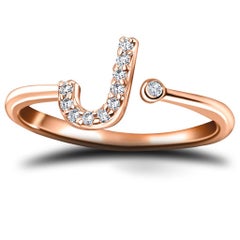 Personal Jewellery Diamond 0.10 Carat Initial-J-Letter Ring 18 Karat Rose Gold