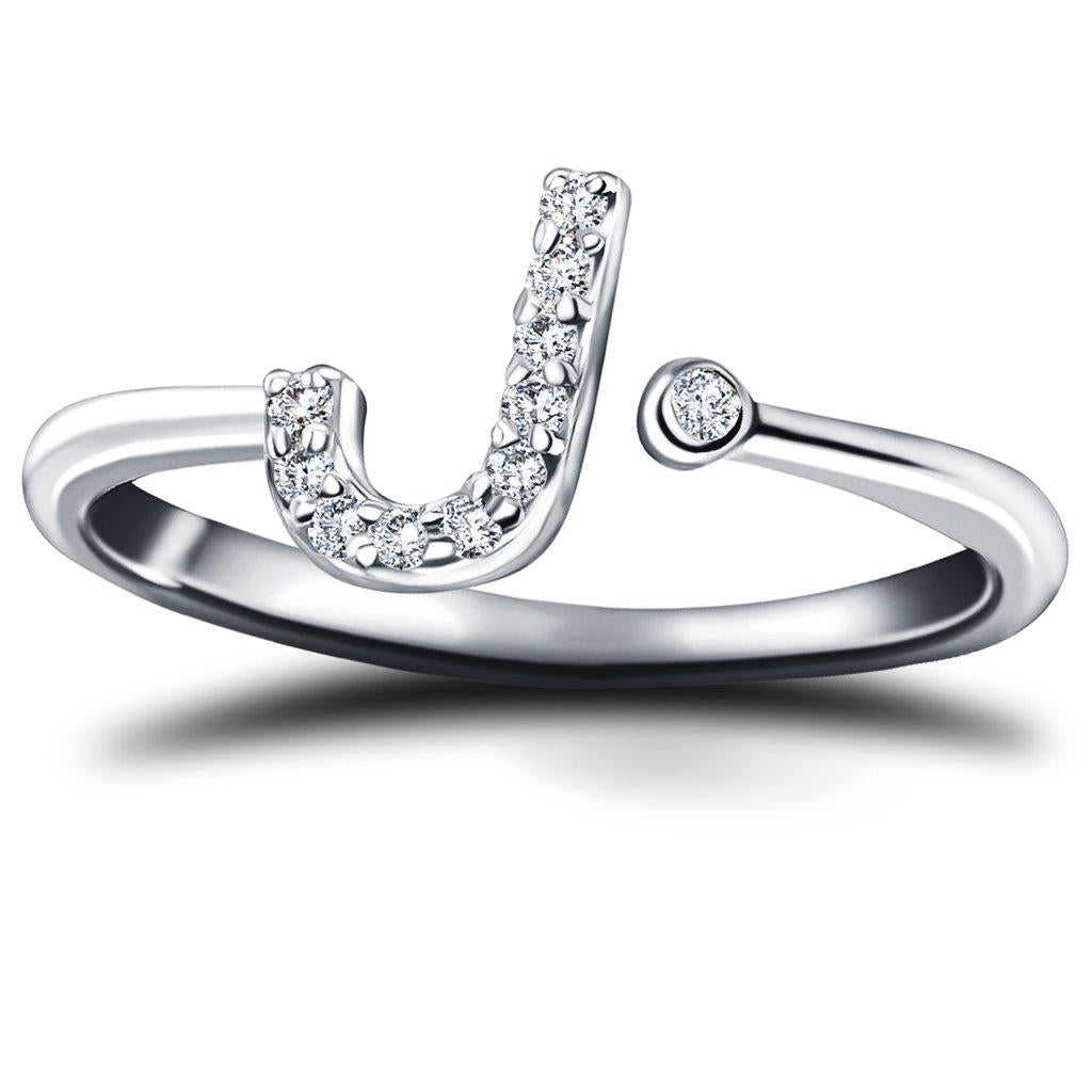 For Sale:  Personal Jewellery Diamond 0.10 Carat Initial-J-Letter Ring 18 Kt White Gold 2