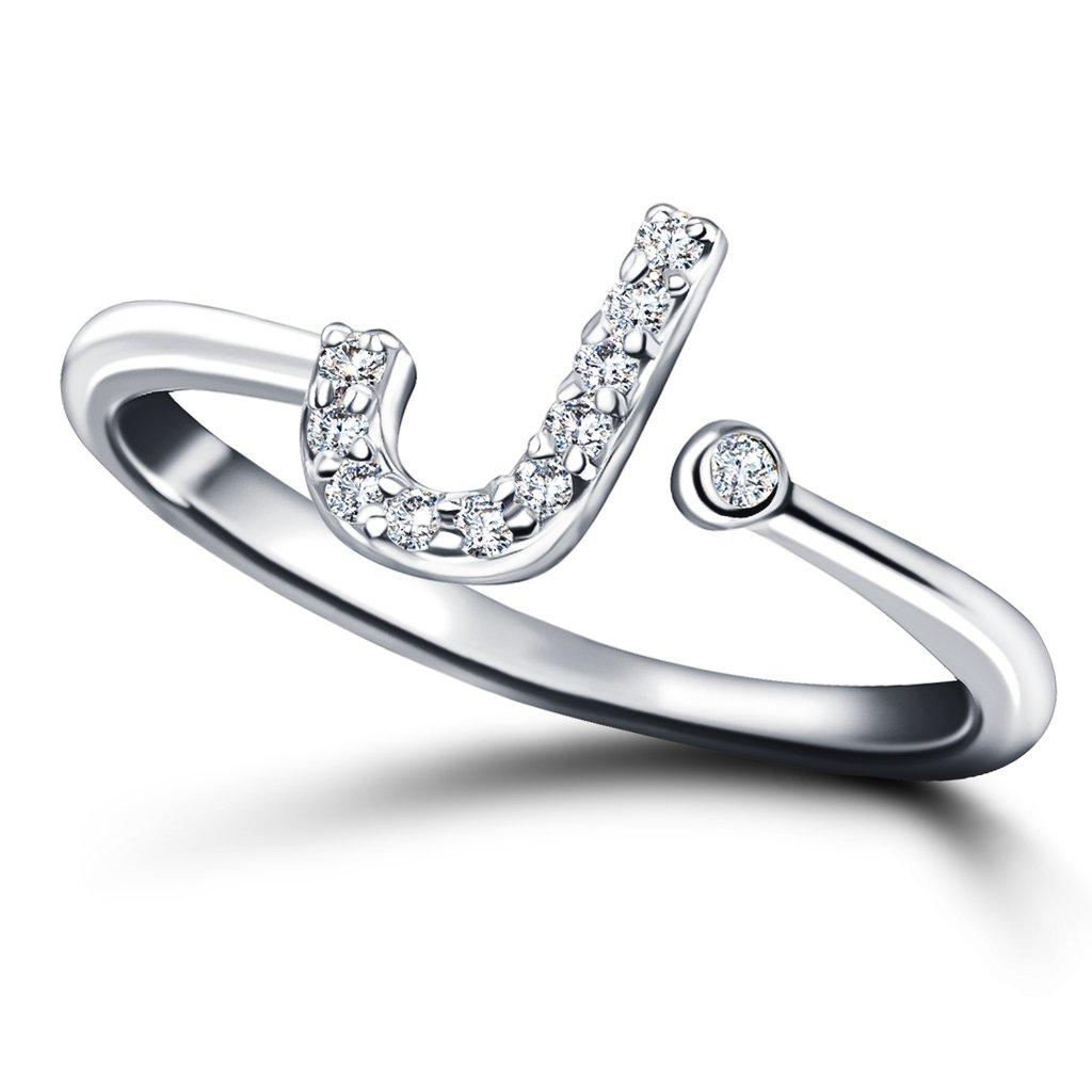 For Sale:  Personal Jewellery Diamond 0.10 Carat Initial-J-Letter Ring 18 Kt White Gold 4
