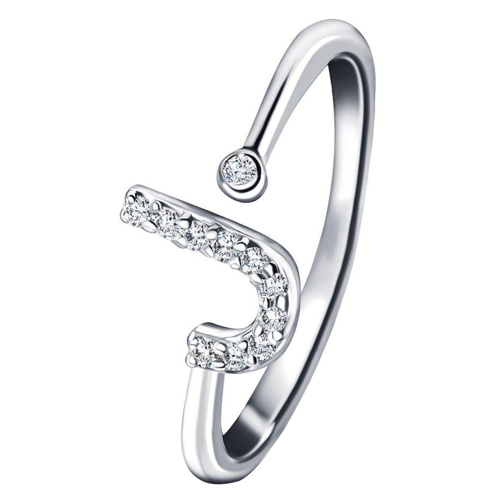 Bague à bijoux personnelle en or blanc 18 carats avec diamants de 0,10 carat initial - J-Letter