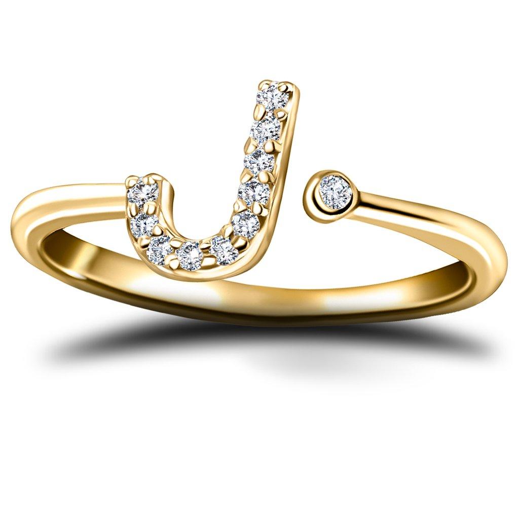 For Sale:  Personal Jewellery Diamond 0.10 Carat Initial-J-Letter Ring 18 Kt Yellow Gold 2