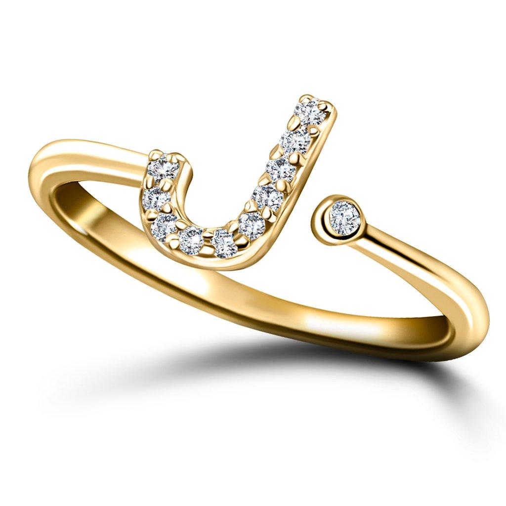 For Sale:  Personal Jewellery Diamond 0.10 Carat Initial-J-Letter Ring 18 Kt Yellow Gold 3