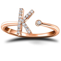 Personal Jewellery Diamond 0.10 Carat Initial K Letter Ring 18 Karat Rose Gold